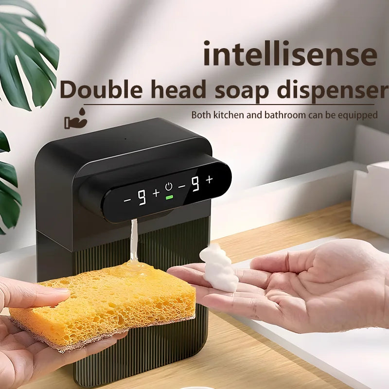 Distributeur de savon automatique double tête avec écran numérique, idéal cuisine et salle de bain