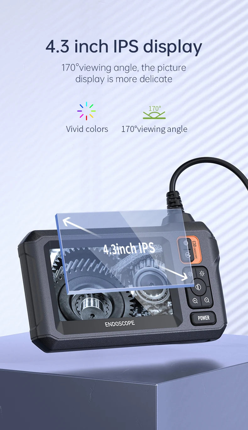 Caméra endoscopique industrielle HD1080P, 8mm, écran IPS 4.3 pouces, 1080P, pour inspection de tuyaux, réparation automobile, étanchéité IP67, 8 LED