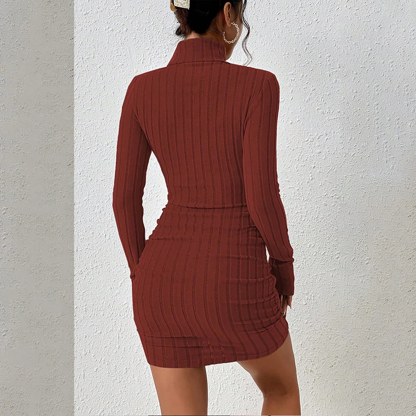 Spèly-Robe à col roulé à manches longues pour femmes, Mini gaine sexy, Robes de club, Drum con, ixélégante, Automne, Hiver