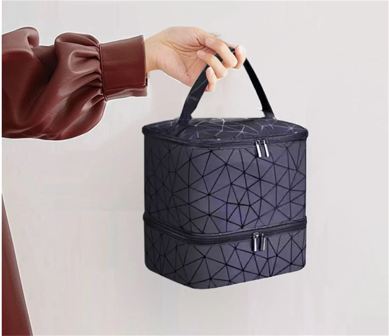 Sac de rangement portable HOMEFISH à double couche pour vernis à ongles, organiseur de voyage, boîte de rangement pour huiles essentielles, sac de rangement multifonction