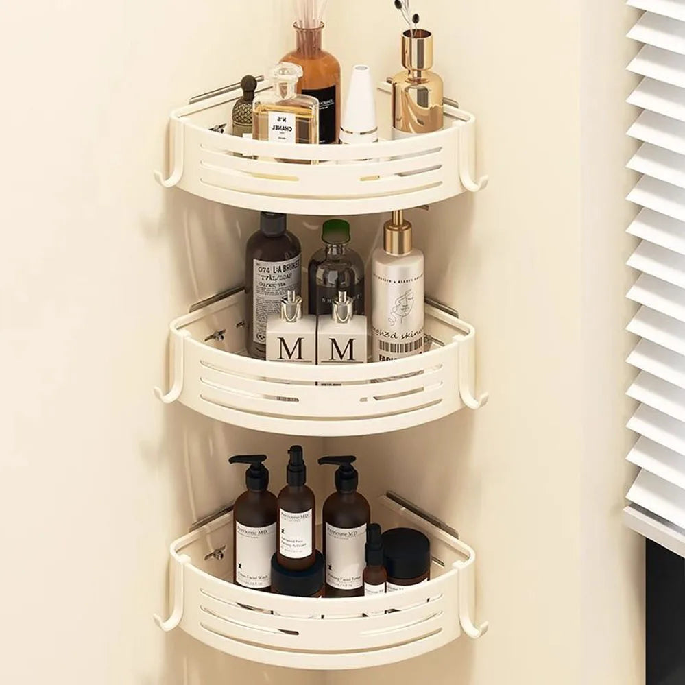Étagère de rangement murale pour salle de bain, support d'angle mural pour salle de bain, organisateur de cuisine, étagère de rangement en aluminium blanc