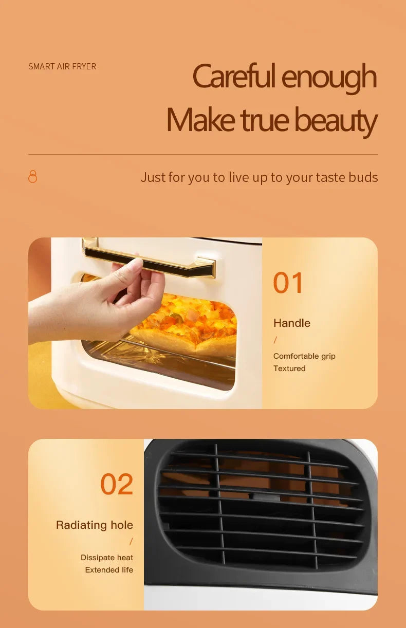 Friteuse à air chaud intelligente avec poignée texturée et grille de dissipation thermique pour une cuisson saine et efficace