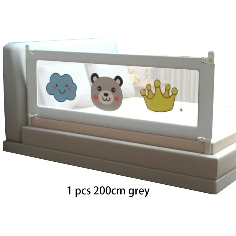 Barrière de sécurité pour lit bébé 200 cm gris avec motifs nuage, ours et couronne