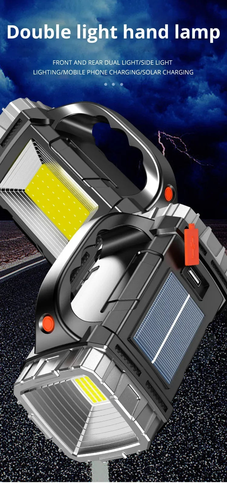 2024 lampe de poche LED puissante USB + lampe de poche solaire Rechargeable COB torche de Camping en plein air projecteur Portable batterie externe en plein air