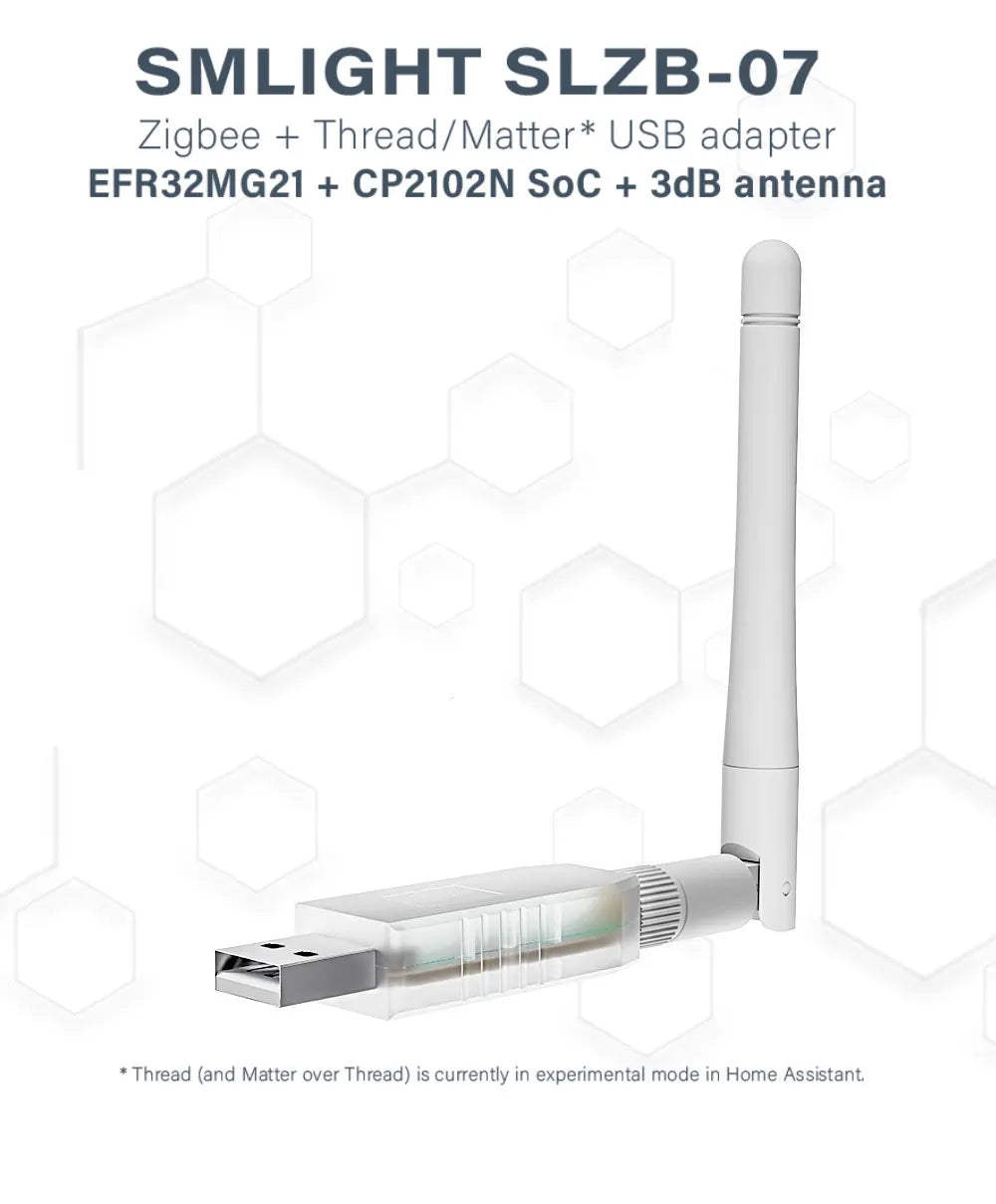 Adaptateur USB Zigbee 3.0 SMLIGHT SLZB-07, le plus petit filetage/matteur fonctionne avec Zigbee2MQTT, Assistant domestique, ZHA