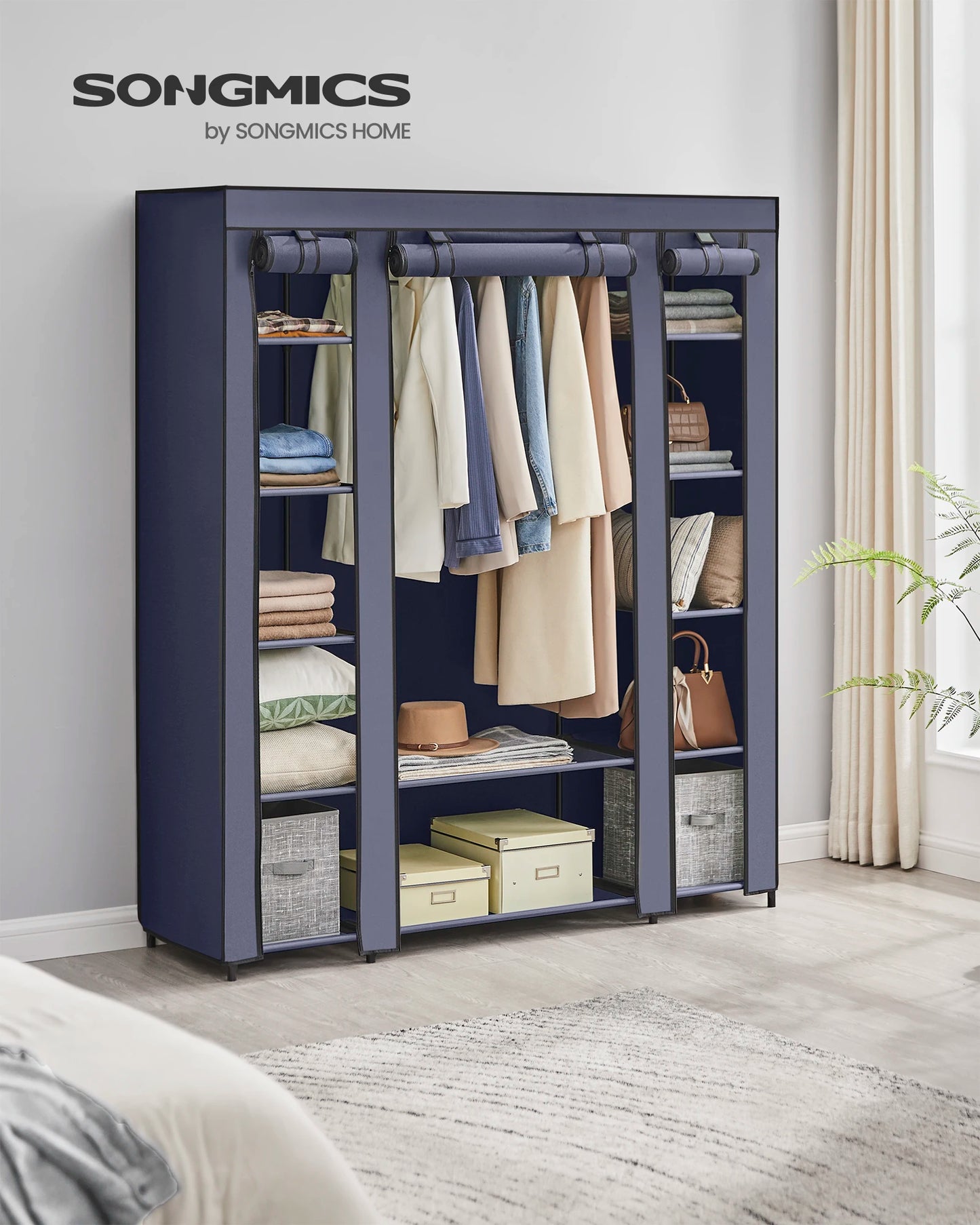Bly GMICS-armoire de Cisco, penderie portable pour chambre à coucher, rail à vêtements avec housse en tissu non tissé, évaluation du stockage des vêtements