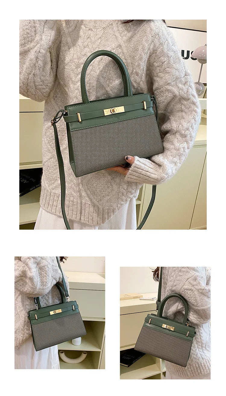 Sac à main vert foncé avec poignées et bandoulière, style élégant pour femme