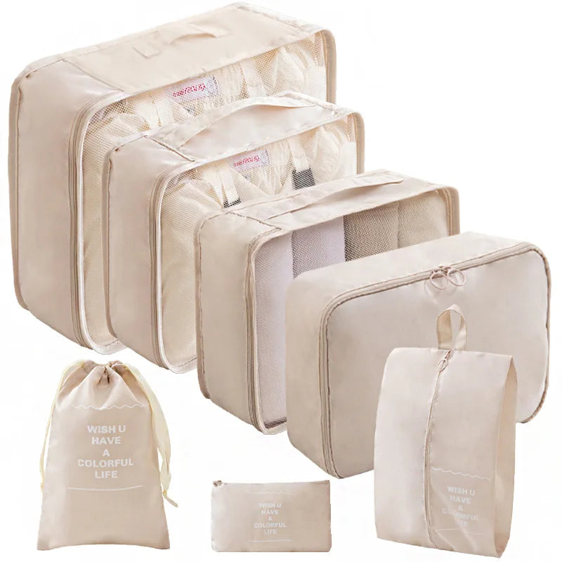 Ensemble de 10/7 pièces, organisateur de voyage, sacs de rangement, valise, Cubes d'emballage, étuis portables, garde-robe, bagages, vêtements, pochette à chaussures pliable