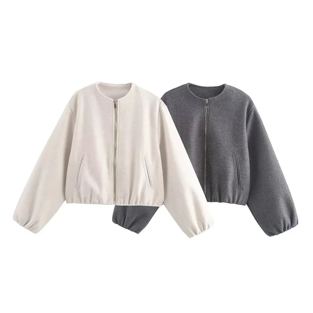 Blouson aviateur rétro à manches longues pour femmes, manteau à col rond, ourlet élastique, fermeture éclair, mode féminine, doux, automne, hiver