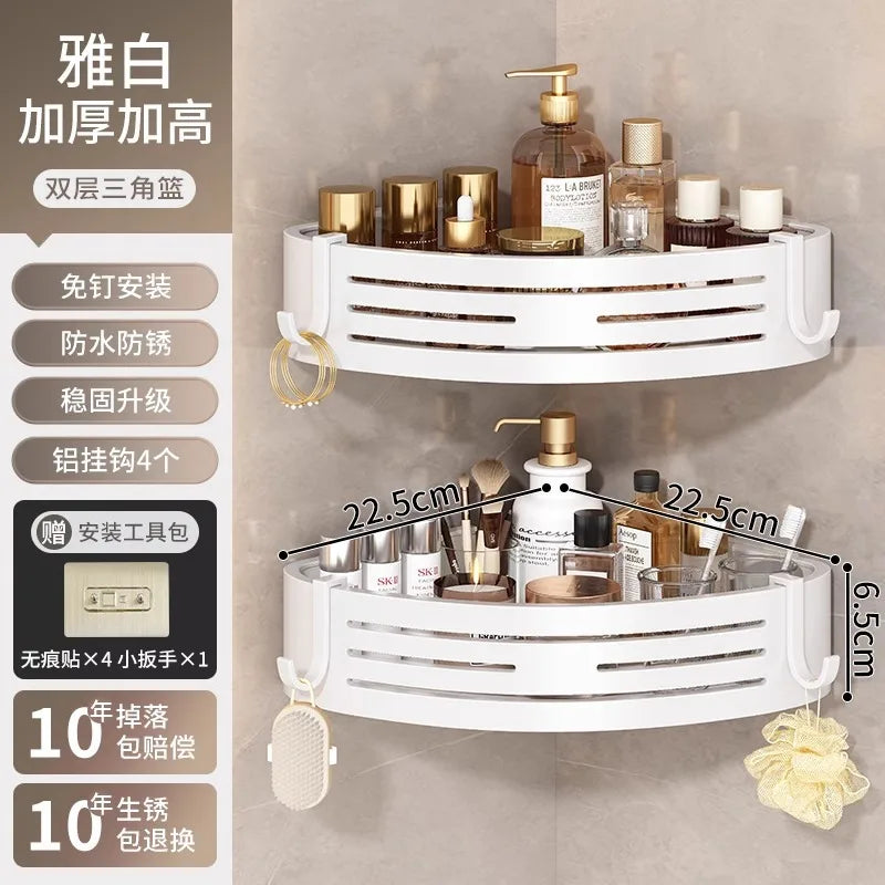 Étagère de rangement murale pour salle de bain, support d'angle mural pour salle de bain, organisateur de cuisine, étagère de rangement en aluminium blanc