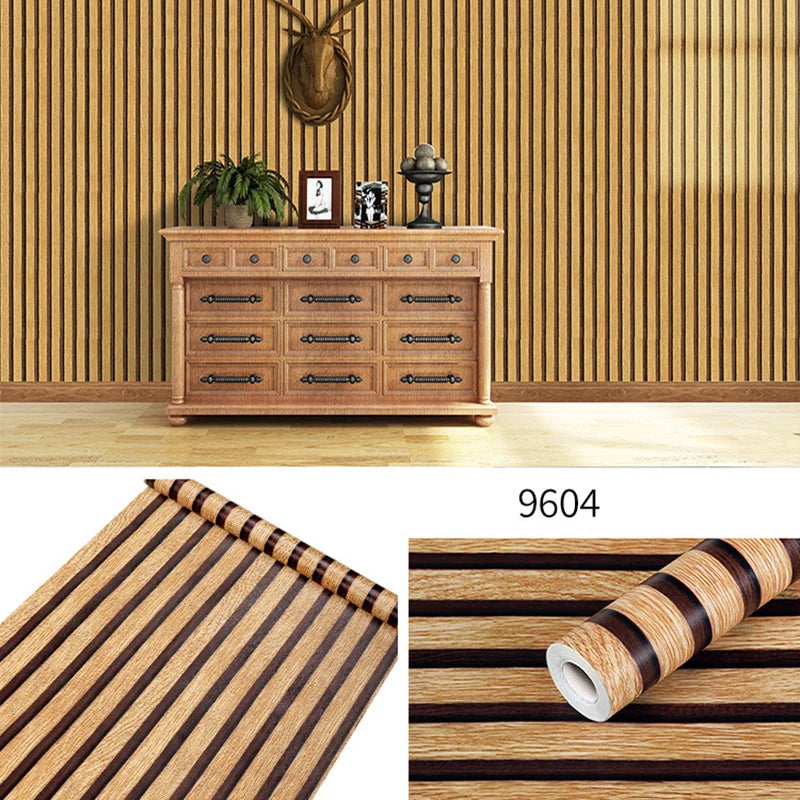 Papier peint auto-adhésif rayé en bois PVC, 45CM, autocollant étanche pour rénovation de meubles, bureau, armoire