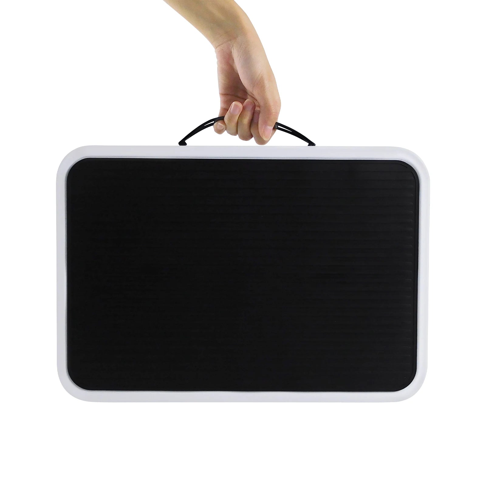 Tablette d'écriture numérique portable avec cadre blanc et poignée noire, idéale pour notes et dessins