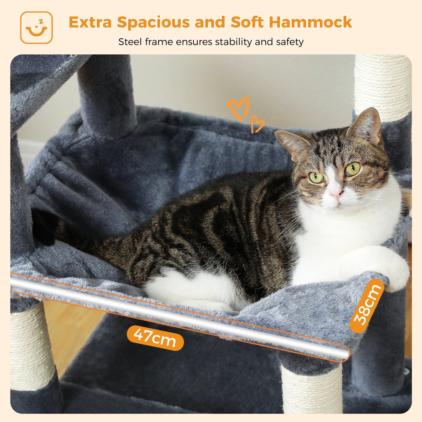 Chat dans hamac doux et spacieux de 47x38 cm, arbre à chat avec structure en acier pour sécurité