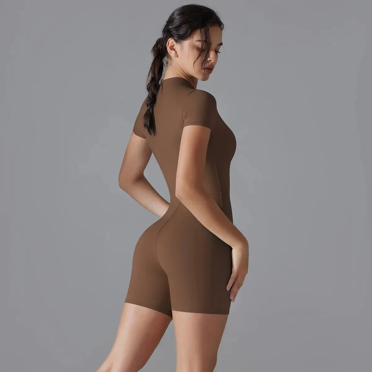 Combinaison de Yoga pour femmes, combinaison d'été avec fermeture éclair, short à manches courtes, combinaison de yoga, danse, fitness, combinaison de sport ajustée