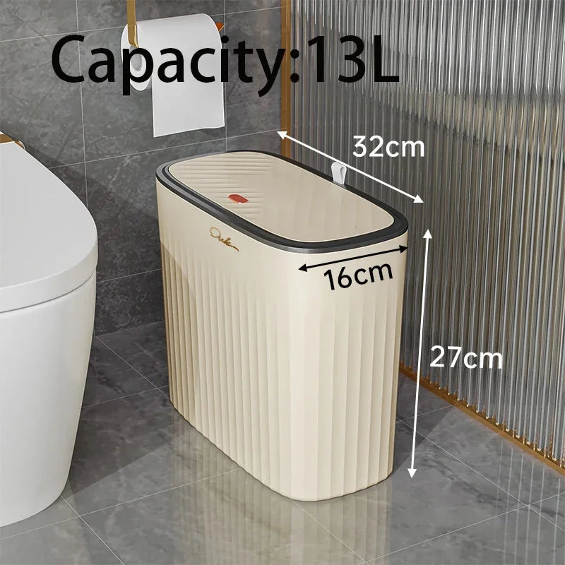 Poubelle de salle de bain 13L, design moderne, dimensions 32x16x27 cm, compacte et élégante