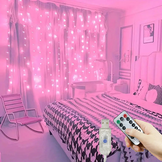 Guirlande lumineuse LED rose avec télécommande et USB, ambiance chambre romantique et moderne