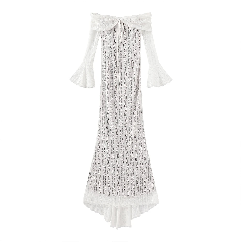 Suninheart Robe Longue Blanche Épaules Dénudées pour Événements - Robe de Soirée Rouge Manches Longues en Dentelle Élégante 2025 - Robe de Mariage Luxueuse, Robe de Bal pour Femmes