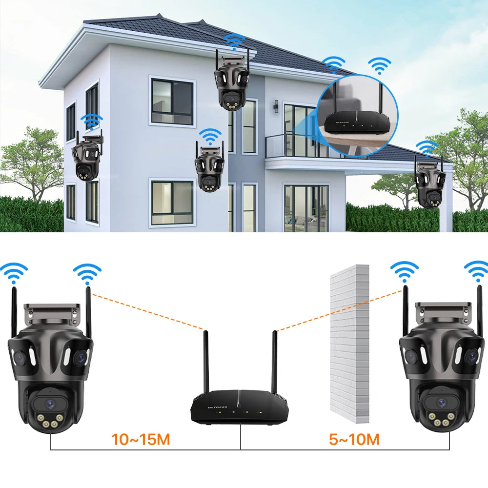 Caméras de surveillance sans fil extérieures avec portée Wi-Fi 10-15m, système de sécurité domestique intelligent