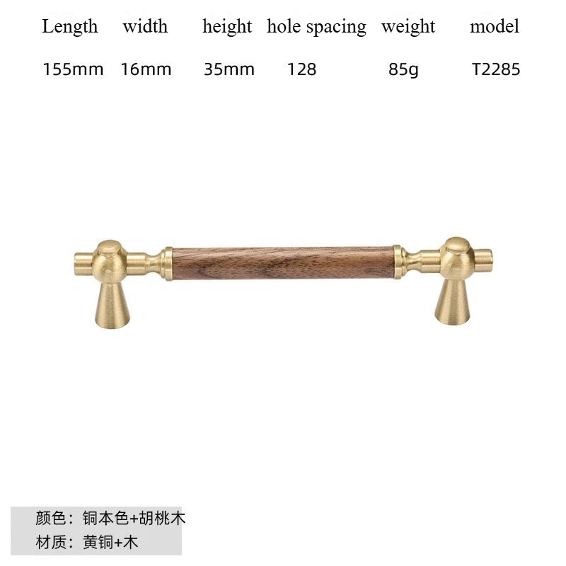 Nouvelle poignée de porte d'armoire en noyer de style chinois – Bouton rond monotrou en laiton et bois nordique en or pour tiroirs et meubles
