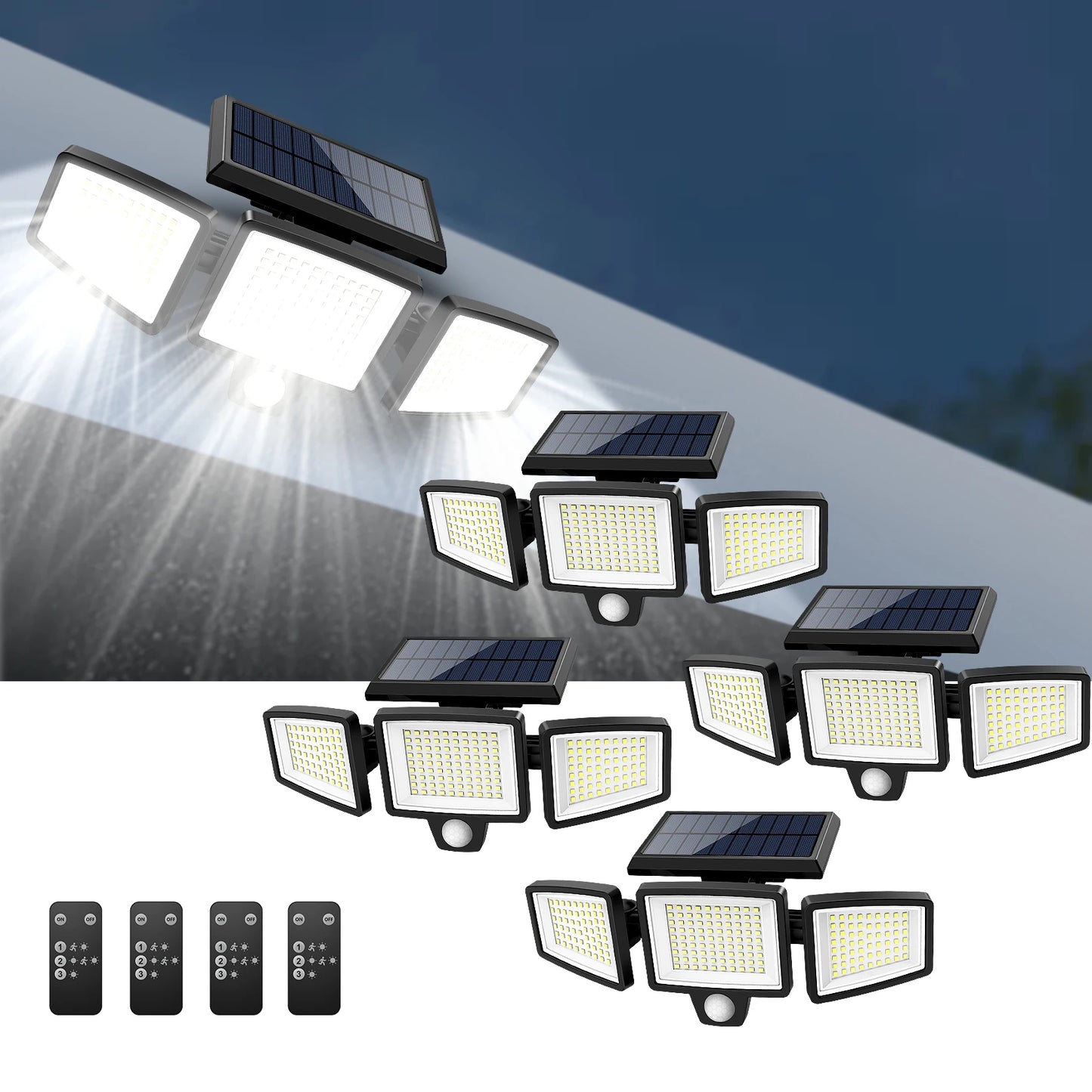 Projecteurs solaires LED extérieurs avec capteur de mouvement et télécommande, éclairage jardin ou cour