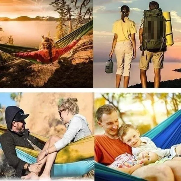 Hamac de camping individuel d'extérieur, en tissu parachute de nylon coloré, lit suspendu portable haute résistance
