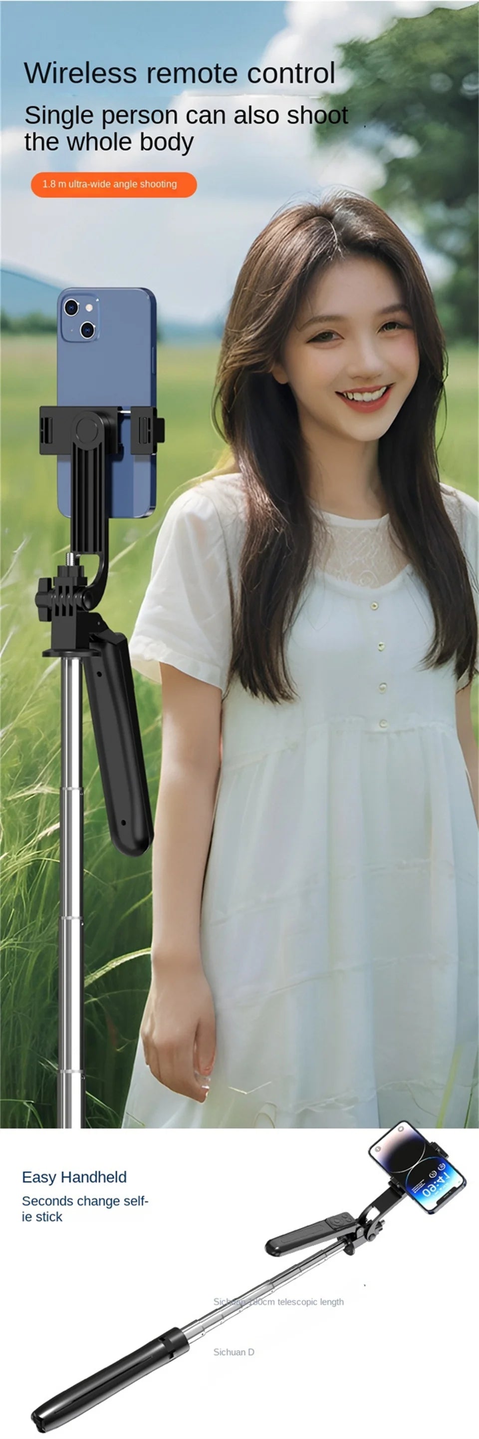 FANGTUOSI trépied 1800mm pour appareil photo Smartphone, support de trépied avec obturateur Bluetooth, supports de perche à Selfie sans fil support de téléphone