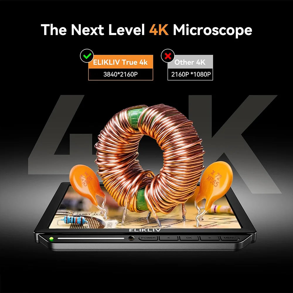 Elikliv EM4K 4K HDMI Microscope numérique pour l'électronique 8 "2000X Microscope à souder pour la réparation d'inspection de PCB avec support 10"
