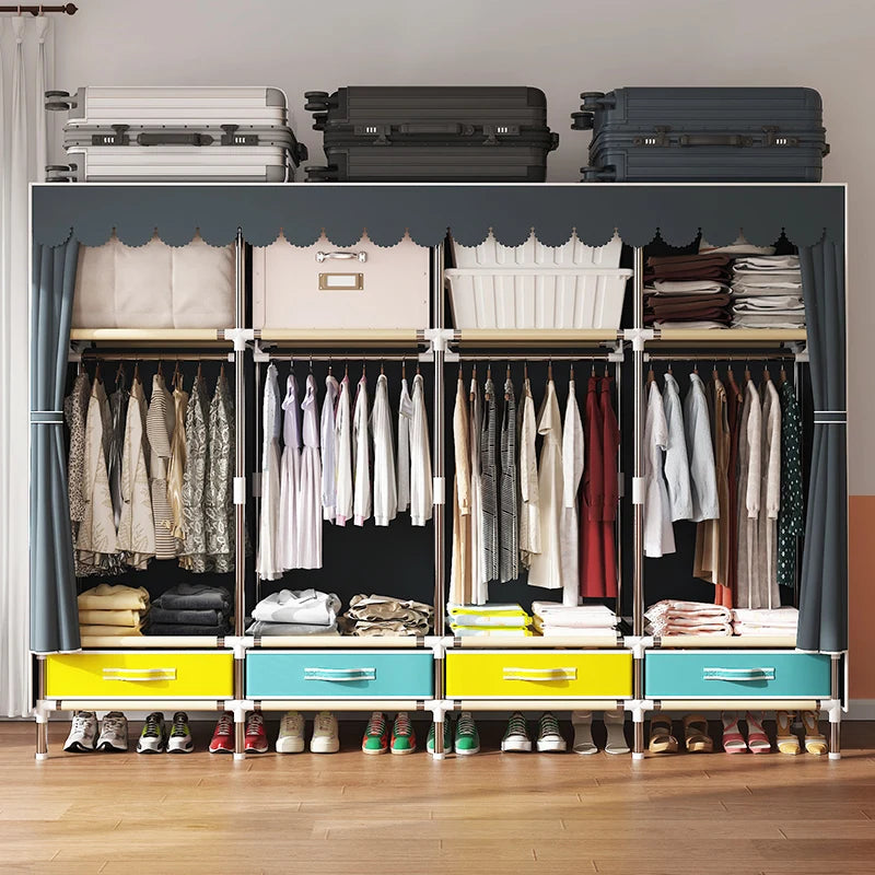 Grande armoire en tissu, organisateur de placard Portable, armoire de rangement multicouche anti-poussière pour salle de location ou chambre à coucher