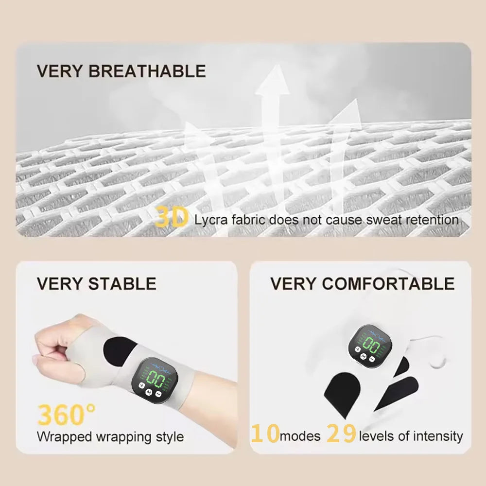 Bracelet de massage électrique avec tissu Lycra respirant, 10 modes et 29 niveaux d'intensité, ajustement 360°