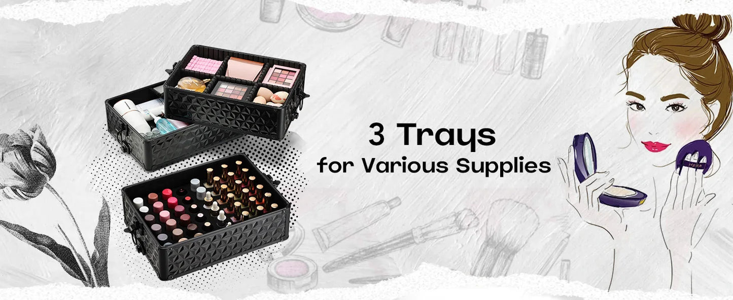 Trousse de maquillage professionnelle sur roulettes, trousse à cosmétiques extra large, trousse de maquillage roulante, organisateur de maquillage avec roulettes