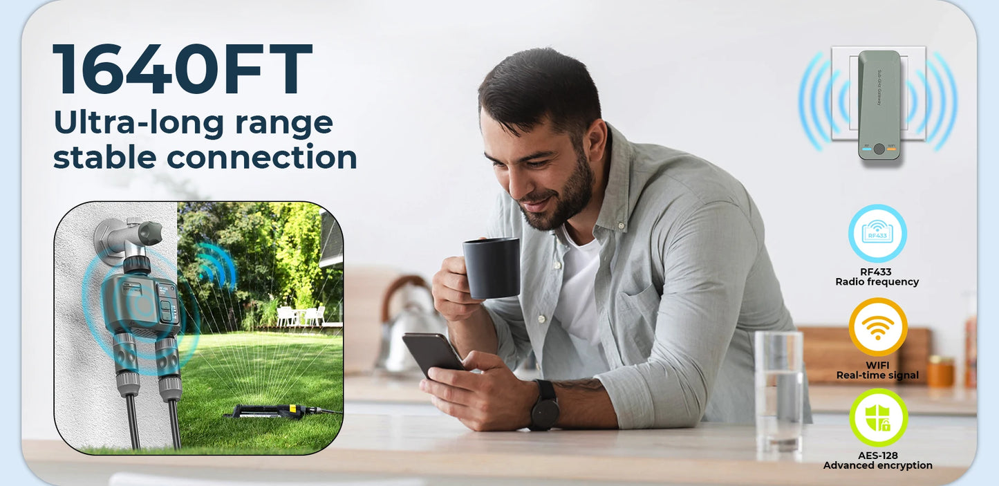 Programmateur d'arrosage automatique Tuya Wifi+RF433 à 2 prises pour l'extérieur, arrosage précis et programmable