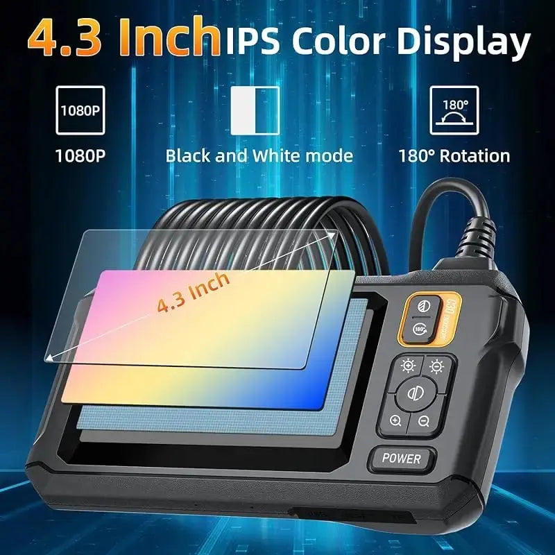 Caméra endoscopique industrielle HD1080P, 8mm, écran IPS 4.3 pouces, 1080P, pour inspection de tuyaux, réparation automobile, étanchéité IP67, 8 LED