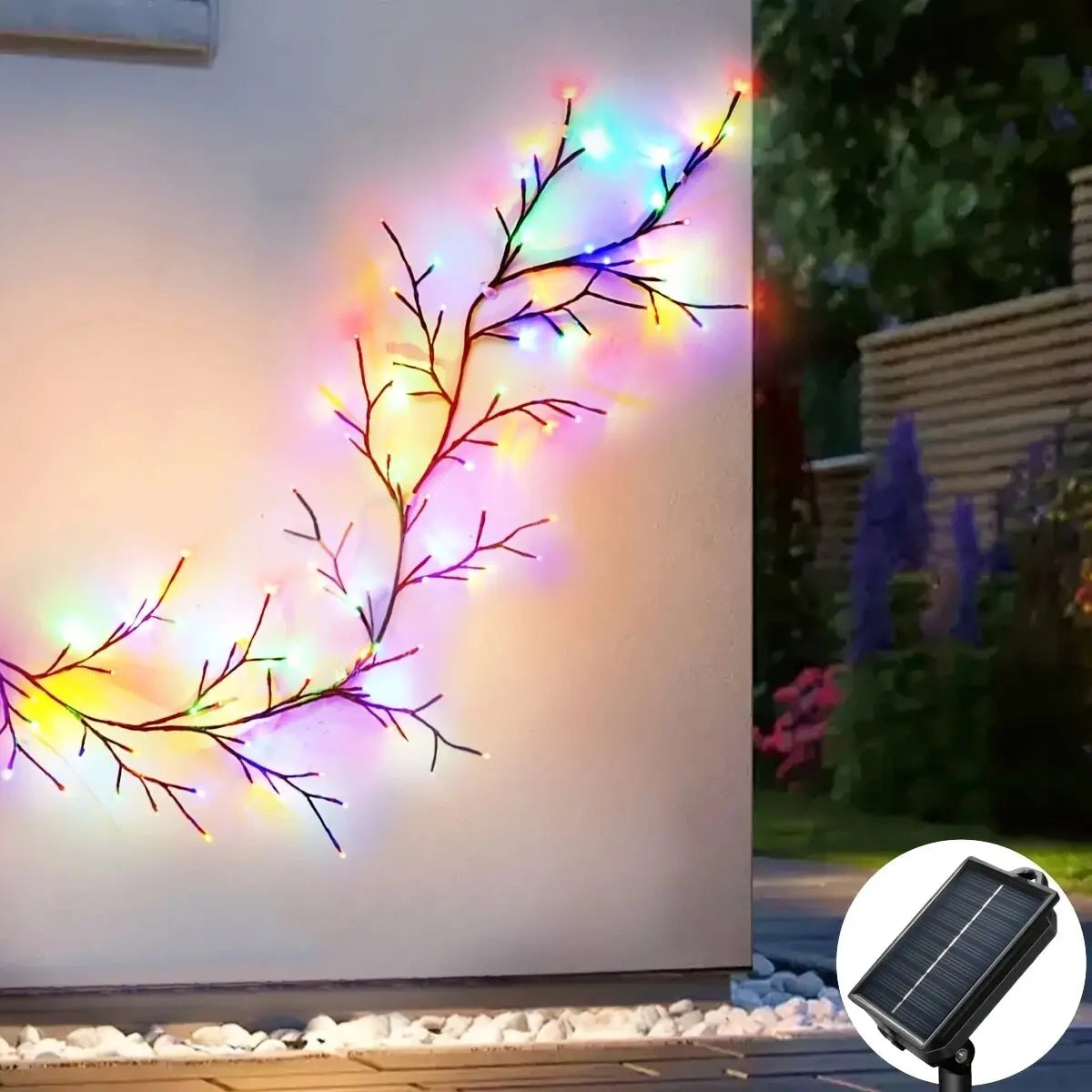 1PC 96LED s lumières de vigne de saule solaire, bricolage extérieur étanche chaîne lumières, lampes murales pour jardin, porche, magasin, terrasse, décor de voie
