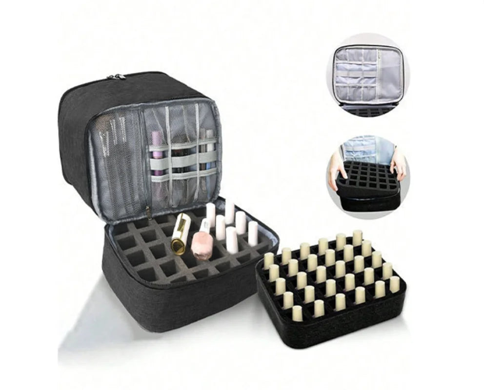 Sac de rangement portable HOMEFISH à double couche pour vernis à ongles, organiseur de voyage, boîte de rangement pour huiles essentielles, sac de rangement multifonction