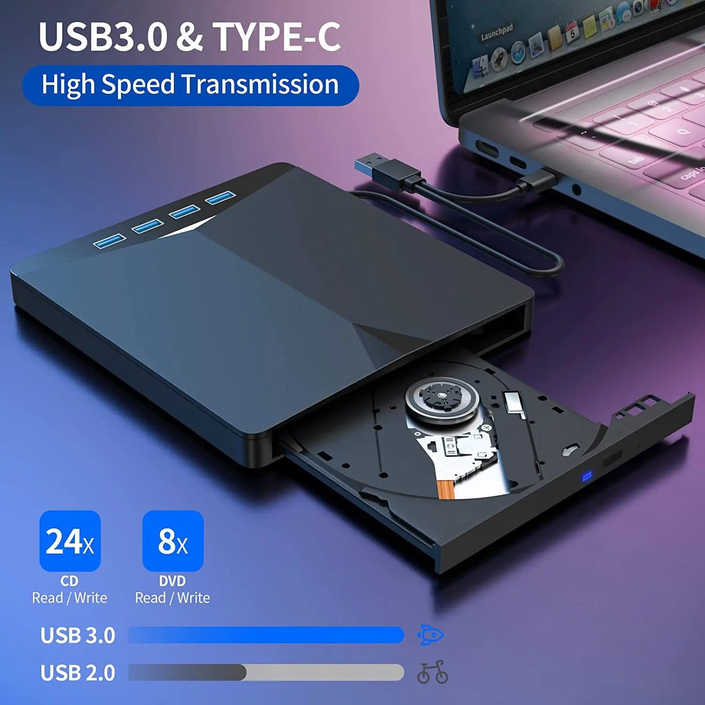 7-en-1 USB 3.0 type-c externe DVD RW lecteur de CD graveur lecteur lecteur optique externe pour PC portable bureau IMacs