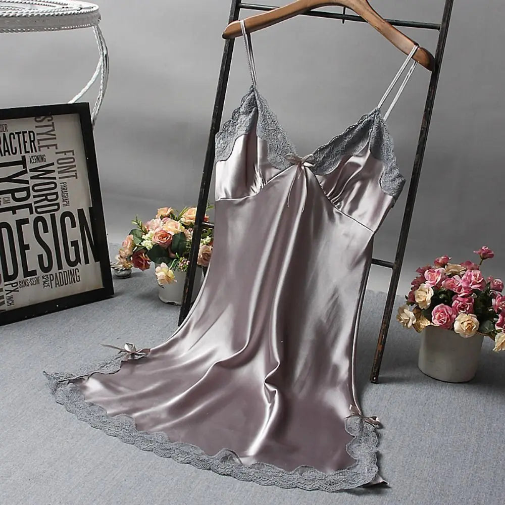 Mignon dentelle Camisola Patchwork femmes chemises de nuit robe en soie nœuds papillon Lingerie nuisette femmes