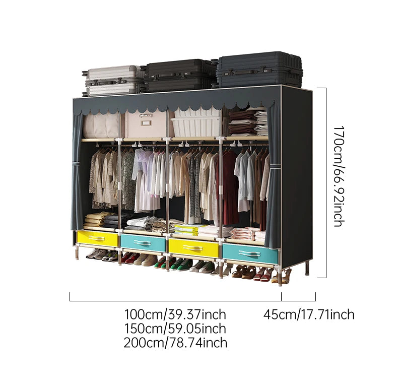 Grande armoire en tissu, organisateur de placard Portable, armoire de rangement multicouche anti-poussière pour salle de location ou chambre à coucher
