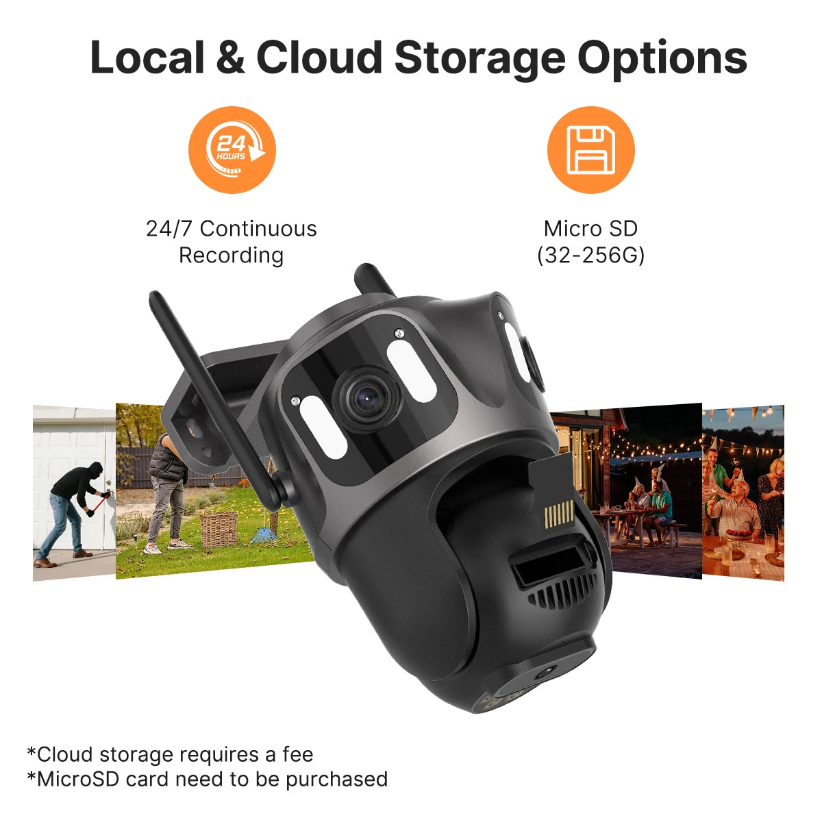 Caméra de surveillance extérieure avec enregistrement continu 24/7 et stockage Micro SD ou cloud