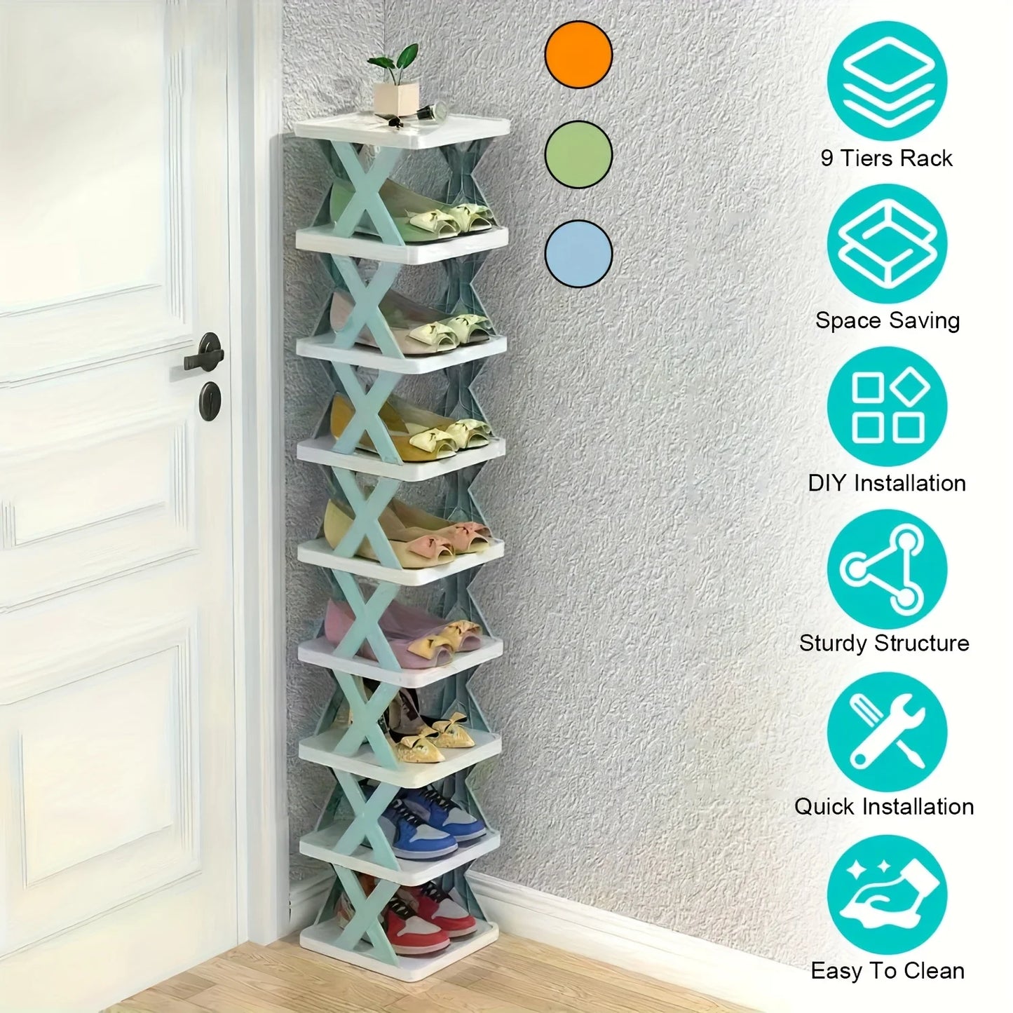 Nouveau range-chaussures à neuf niveaux 2026, range-chaussures vertical peu encombrant, range-chaussures haut et étroit pour entrées, facile à assembler