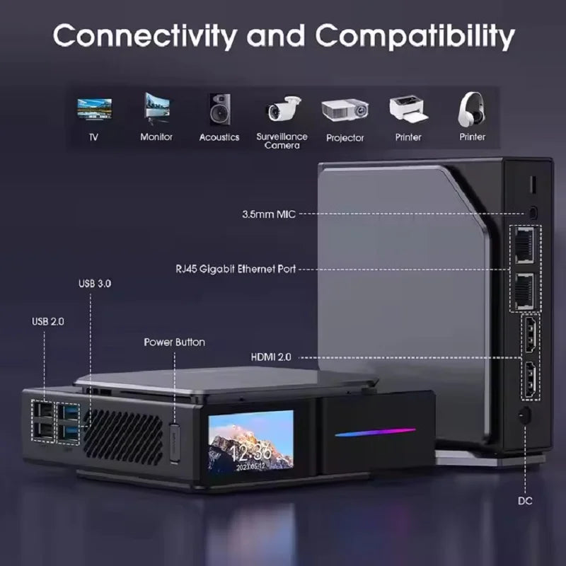 Intel 12e génération Alder Lake N150 Mini PC M.2 NVMe SSD Mini ordinateur de jeu écran LCD Mini tour verticale