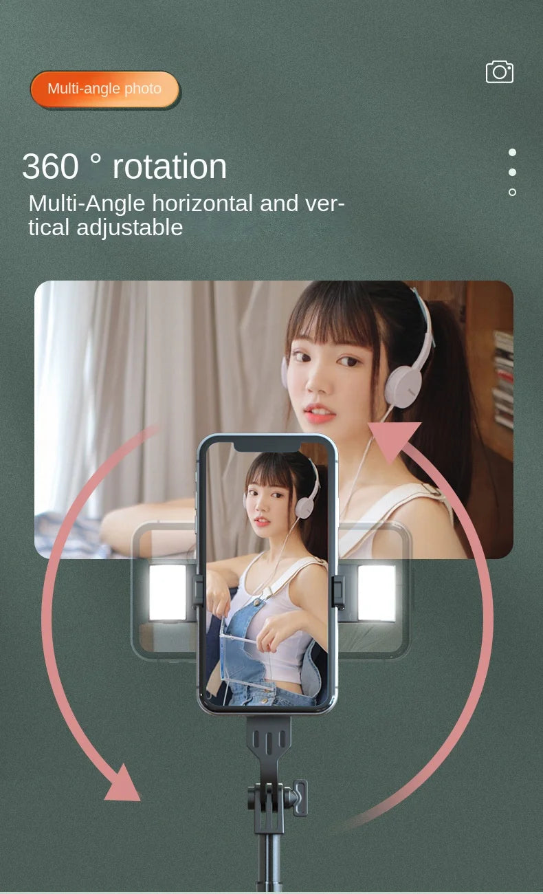 Trépied perche à selfie P160 de 1.6 m, support de téléphone portable rétractable en alliage d'aluminium avec Bluetooth aste pour IOS Android