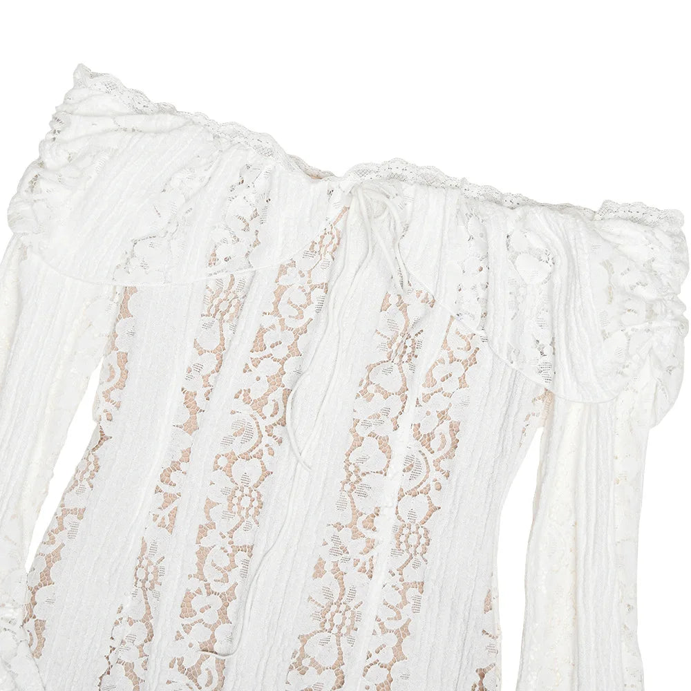 Suninheart Robe Longue Blanche Épaules Dénudées pour Événements - Robe de Soirée Rouge Manches Longues en Dentelle Élégante 2025 - Robe de Mariage Luxueuse, Robe de Bal pour Femmes