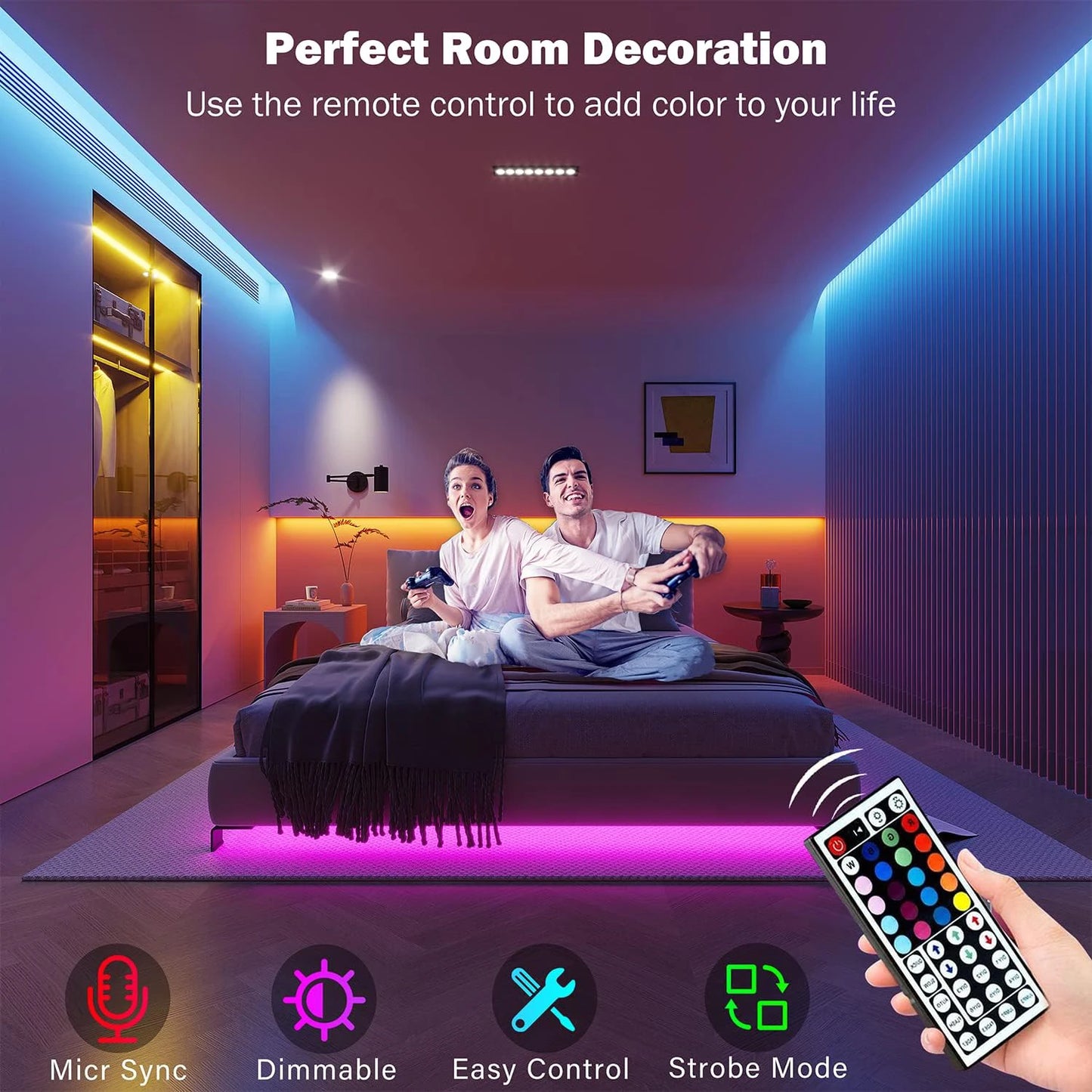 Bande lumineuse LED RVB flexible, 5m, 10m, 20m, 30m, ruban lumineux pour chambre à coucher, décoration de chambre