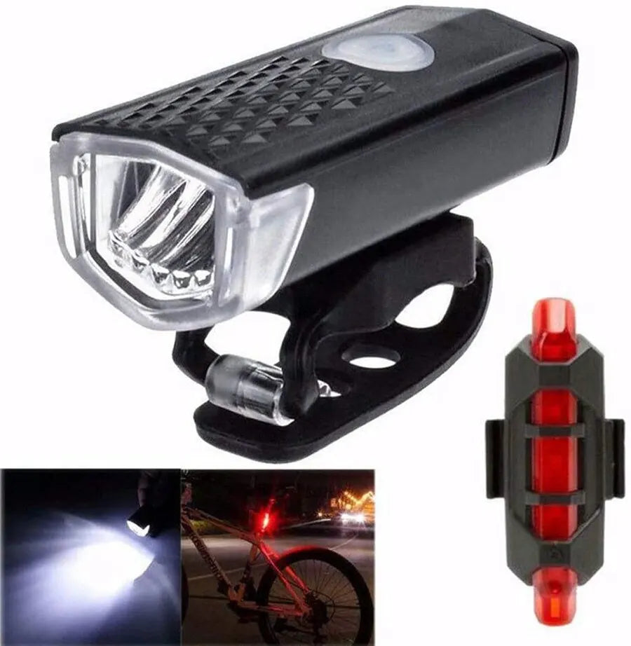 Phare avant et feu arrière vélo LED rechargeable, éclairage puissant pour sécurité nocturne