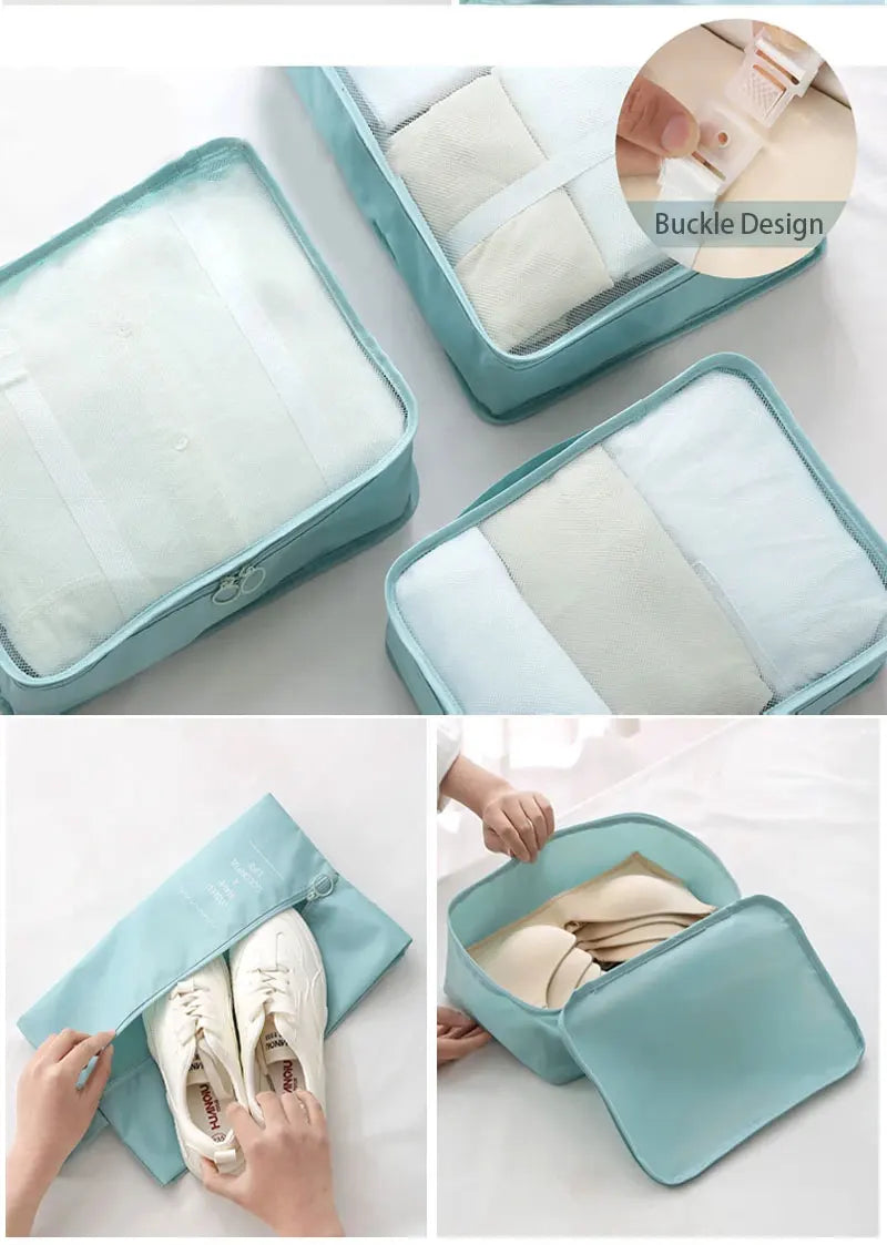 Ensemble de 10/7 pièces, organisateur de voyage, sacs de rangement, valise, Cubes d'emballage, étuis portables, garde-robe, bagages, vêtements, pochette à chaussures pliable