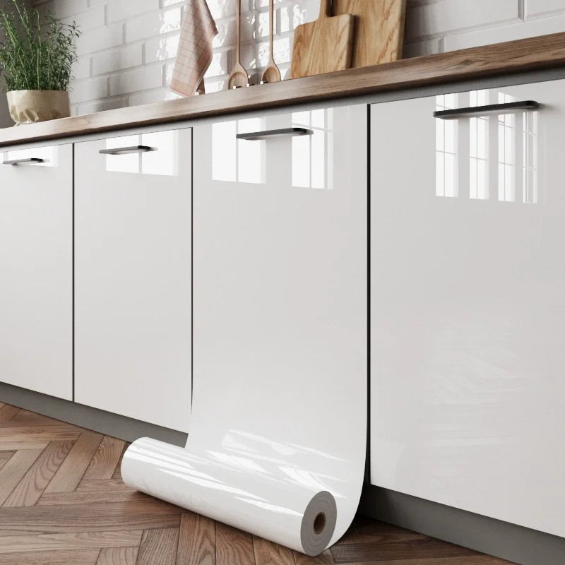 Papier peint auto-adhésif blanc brillant, imperméable, résistant à l'huile, film de rénovation pour meubles en PVC, autocollant pour armoires de cuisine