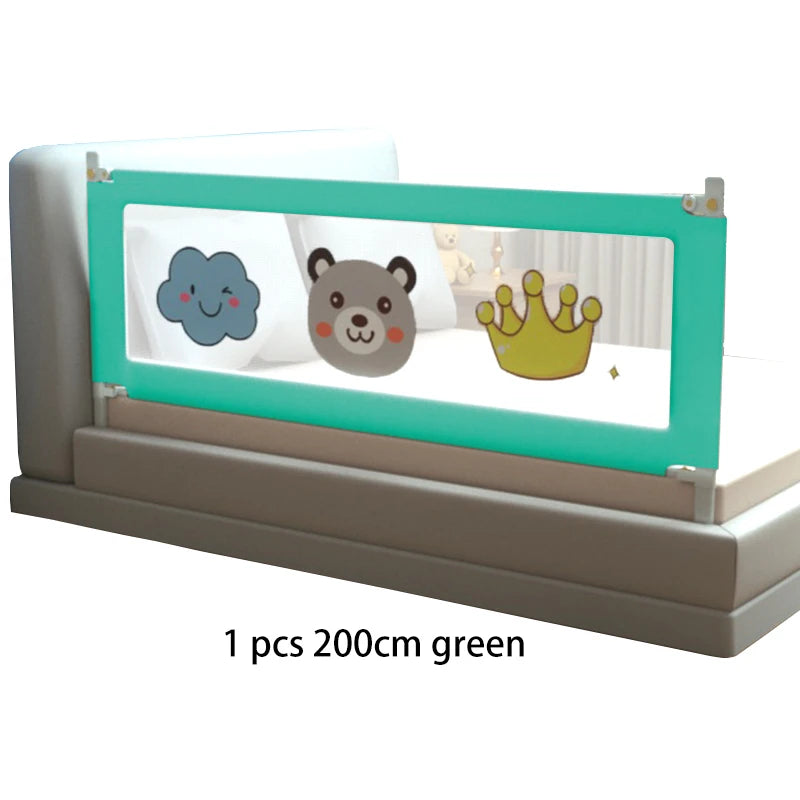 Barrière de lit enfant 200 cm verte avec motifs nuage, ours et couronne, sécurité bébé