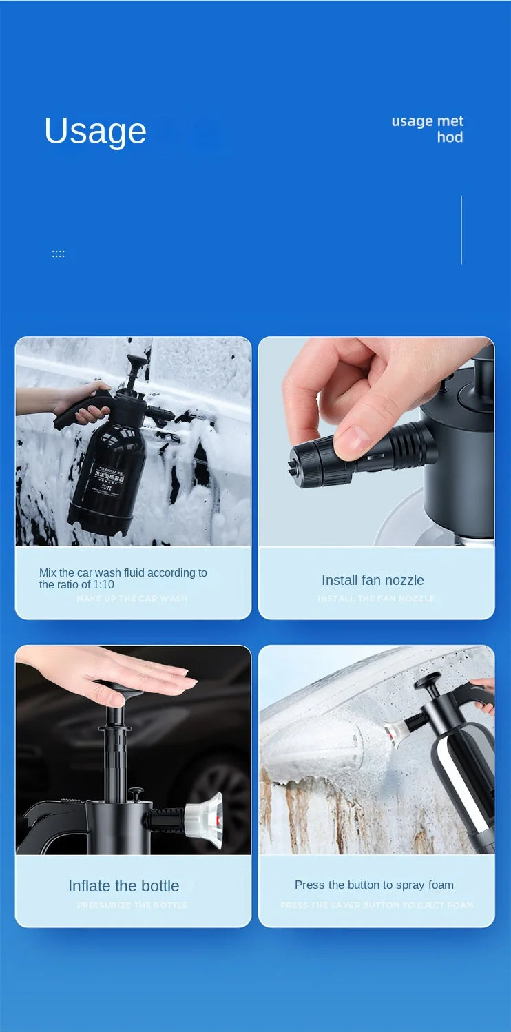 Pulvérisateur de mousse à pompe à main avec 3 types de buses, canon à mousse pneumatique à main, pulvérisateur de mousse de neige, bouteille de lavage de voiture, fenêtre de voiture, livres, 2L
