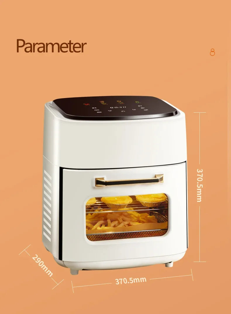 Friteuse sans huile numérique avec écran tactile, cuisson frites et gâteaux, dimensions 370.5 x 290 mm