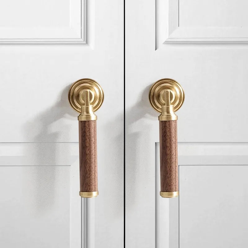 Nouvelle poignée de porte d'armoire en noyer de style chinois – Bouton rond monotrou en laiton et bois nordique en or pour tiroirs et meubles